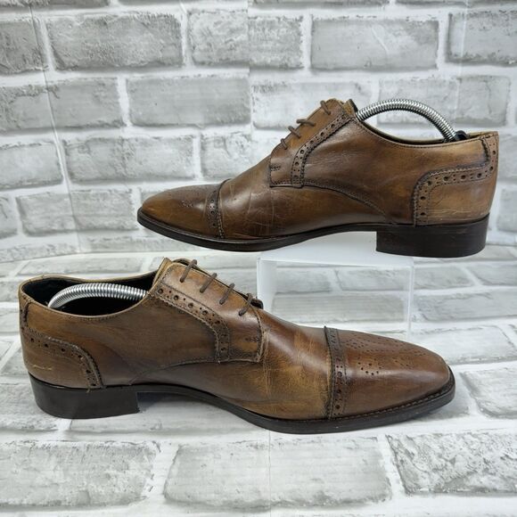 Duca Vero Cuoio Men's 44-11.5 US Brown Leather Cap Toe Dress Lace Up Oxfords - Picture 2 of 8